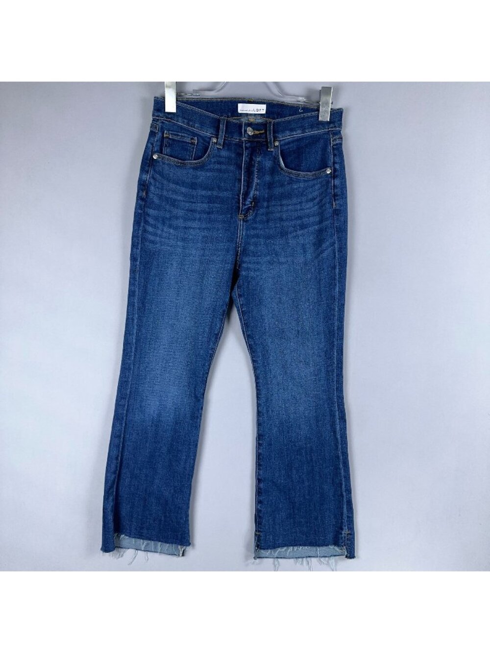 LOFT Jeans Women Size 8/29 Kick Crop Flare High Rise Raw Hem Medium Wash Blue